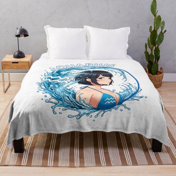 Item preview, Aquarius Anime Zodiac Girl – Air Sign Celestial Vision Sumi-e Ukiyo-e Watersplash ink Art designed and sold by blacksealstudio.