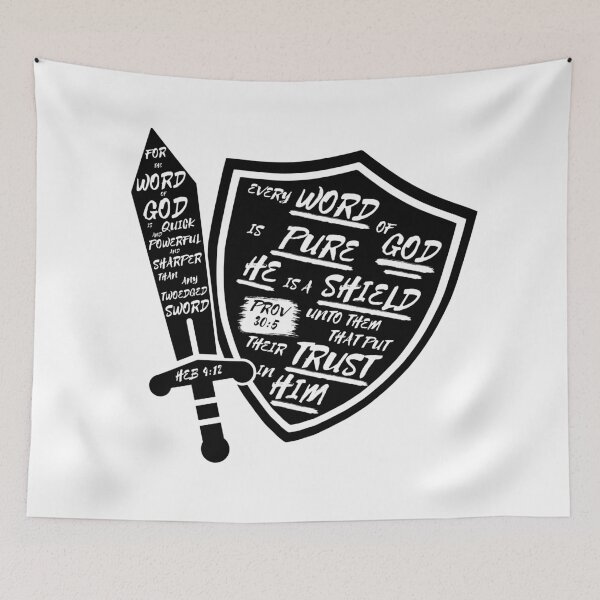 Item preview, Bible Verse Typography Sword and Shield designed and sold by Clothed in Scripture.