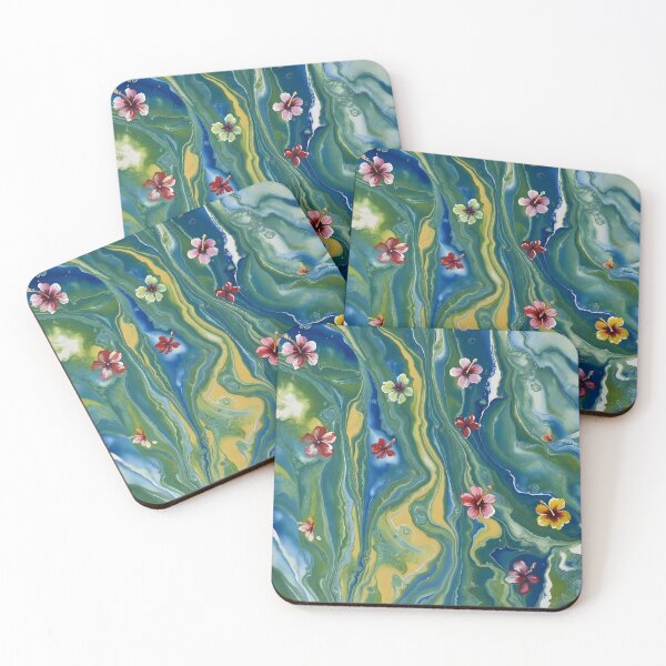 Item preview, Tropical Hibiscus Floral Marble Abstract AOP designed and sold by Trove Designs.