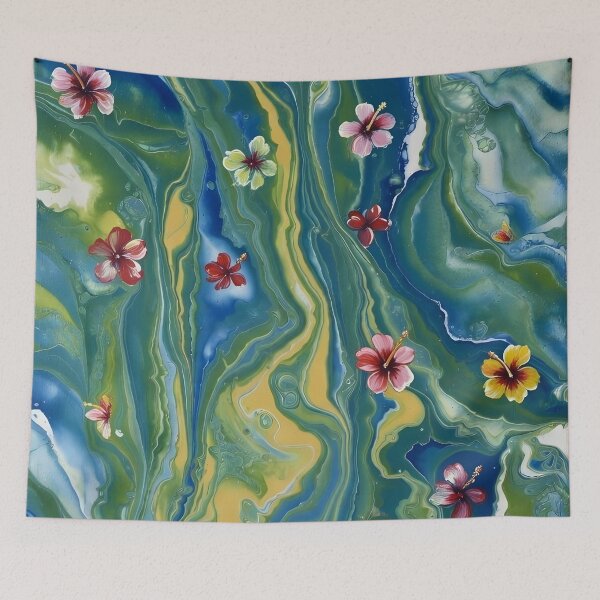 Item preview, Tropical Hibiscus Floral Marble Abstract AOP designed and sold by Trove Designs.