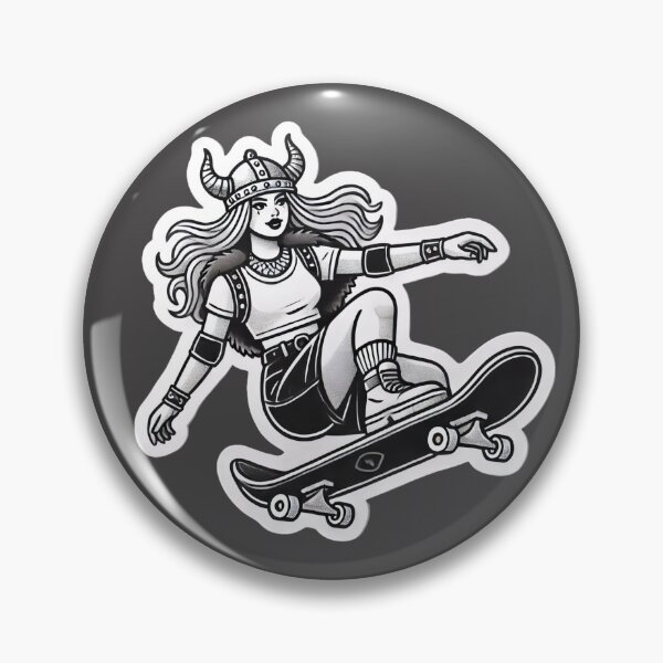 Item preview, Valkyrie Barbarian Pinup Skateboarder Fantasy Viking Art Print designed and sold by PinUpPizzazz.