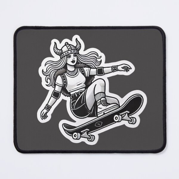 Item preview, Valkyrie Barbarian Pinup Skateboarder Fantasy Viking Art Print designed and sold by PinUpPizzazz.