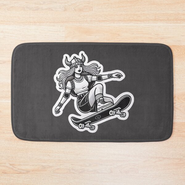 Item preview, Valkyrie Barbarian Pinup Skateboarder Fantasy Viking Art Print designed and sold by PinUpPizzazz.