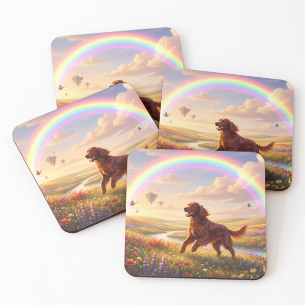 Item preview, Joyful Irish Setter in Rainbow Paradise Meadow designed and sold by PetMemorialArt.