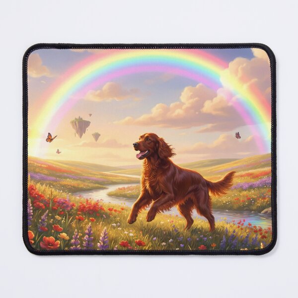 Item preview, Joyful Irish Setter in Rainbow Paradise Meadow designed and sold by PetMemorialArt.