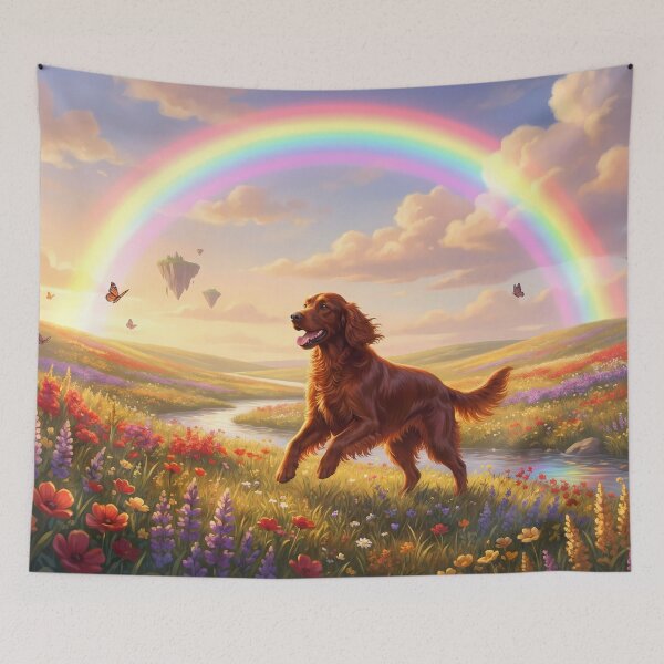Item preview, Joyful Irish Setter in Rainbow Paradise Meadow designed and sold by PetMemorialArt.