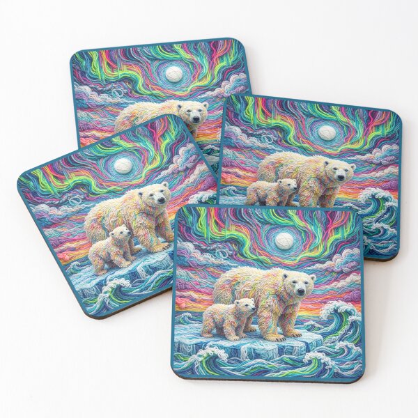 Item preview, Yarn Polar Bear and Cub Under Northern Lights designed and sold by Tridentulus.