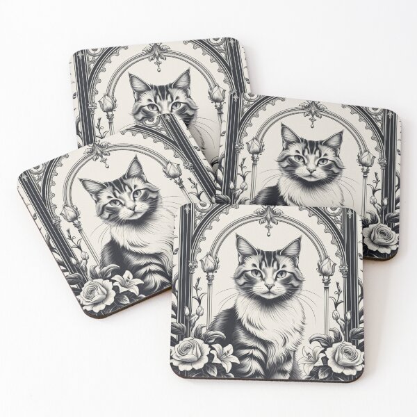 Item preview, Black & White Gothic Tabby Cat – Floral Arch Icon designed and sold by LEO'S CREATURE　れおずくりーちゃー.
