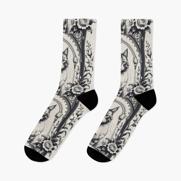 Item preview, Black & White Gothic Tabby Cat – Floral Arch Icon designed and sold by LEO'S CREATURE　れおずくりーちゃー.