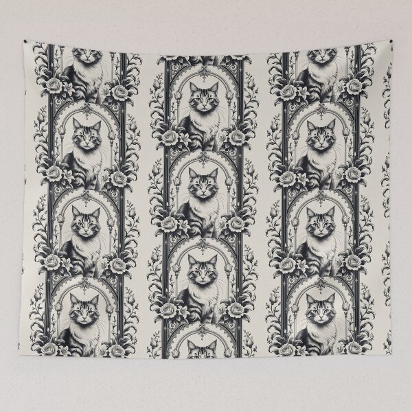 Item preview, Black & White Gothic Tabby Cat – Floral Arch Icon designed and sold by LEO'S CREATURE　れおずくりーちゃー.