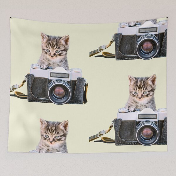 Item preview, Cute Kitten with Vintage Camera - Retro Photography Art - Cute Chubby Valentine Cat - Heart Balloons Kawaii Art designed and sold by Great Sun.