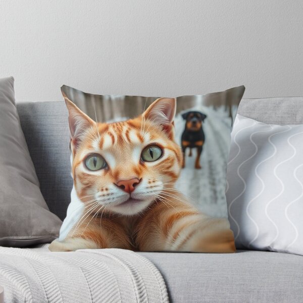 Item preview, Winter Selfie Crew – Tabby Cat and Loyal Rottweilers in Snowy Forest designed and sold by PixelVibe782.