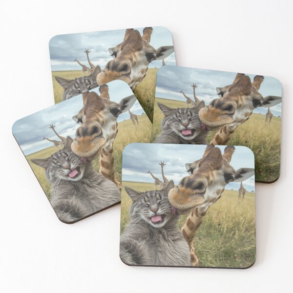 Item preview, Savannah Selfie – Playful Tabby Cat and Curious Giraffe designed and sold by PixelVibe782.