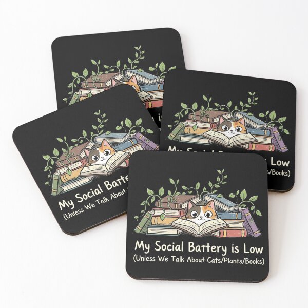 Item preview, My Social Battery Is Low | Funny Introvert Cat, Books & Plants designed and sold by blakfrog.
