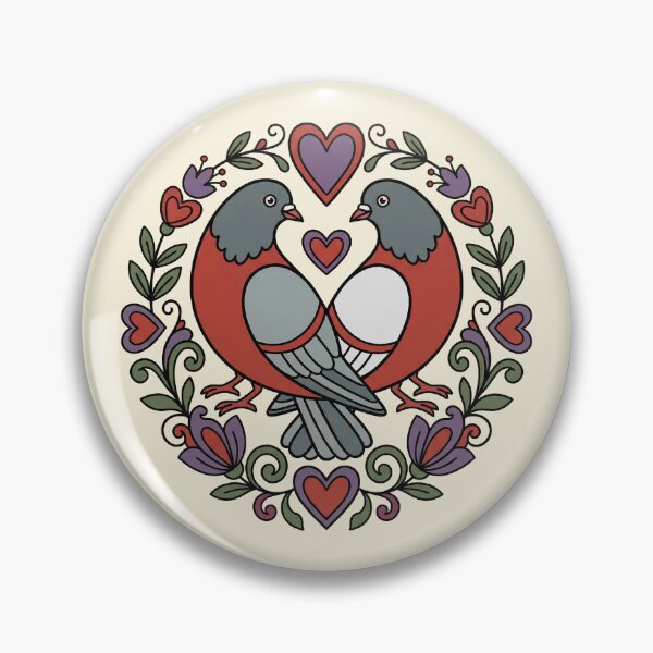Item preview, Nordic Folk Art Love Birds Floral Heart Wreath Illustration designed and sold by zzz888.