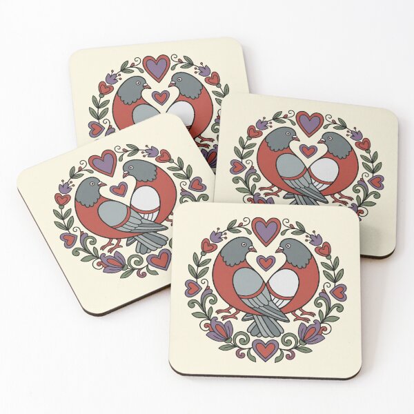 Item preview, Nordic Folk Art Love Birds Floral Heart Wreath Illustration designed and sold by zzz888.