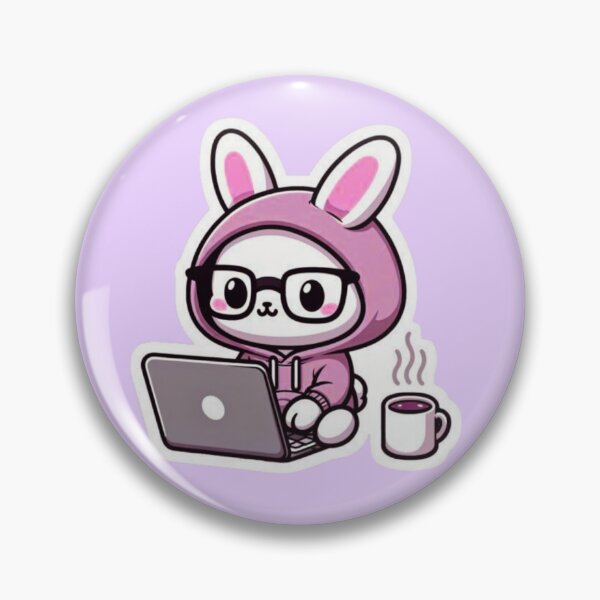 Item preview, Kawaii Rabbit Working on Laptop with Coffee - Gamer Style Home Office designed and sold by ChessyChop.