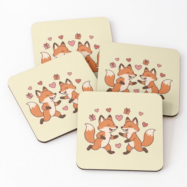 Item preview, Happy Running Foxes Couple Hearts and Presents Cartoon designed and sold by zzz888.