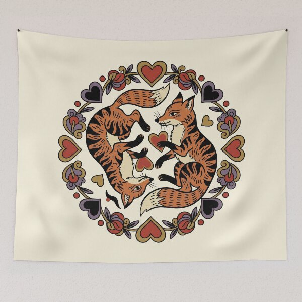 Item preview, Traditional Folk Art Foxes Yin Yang Heart Wreath designed and sold by zzz888.