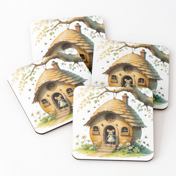 Item preview, Cottagecore Mouse Cleaning Beehive Fairy House Watercolor designed and sold by AQUILAKREO.