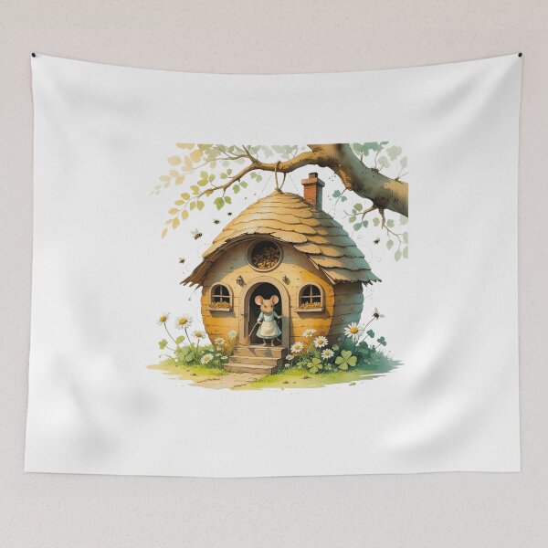 Item preview, Cottagecore Mouse Cleaning Beehive Fairy House Watercolor designed and sold by AQUILAKREO.