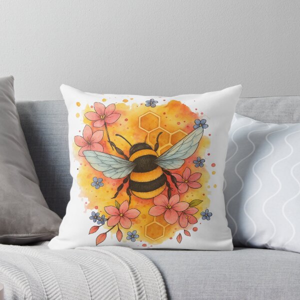 Item preview, Watercolor Bee Floral Botanical Artwork designed and sold by CottonandQuill.