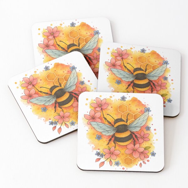 Item preview, Watercolor Bee Floral Botanical Artwork designed and sold by CottonandQuill.
