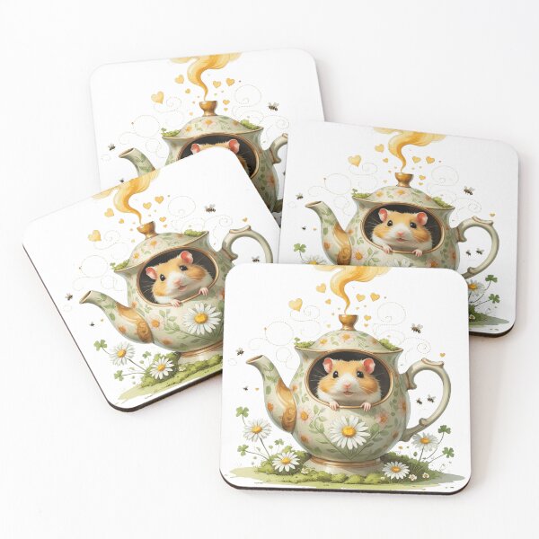 Item preview, Cute Hamster in Floral Teapot Cottagecore Tea Party Watercolor designed and sold by AQUILAKREO.