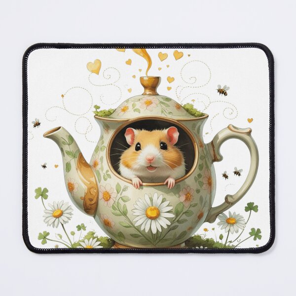 Item preview, Cute Hamster in Floral Teapot Cottagecore Tea Party Watercolor designed and sold by AQUILAKREO.