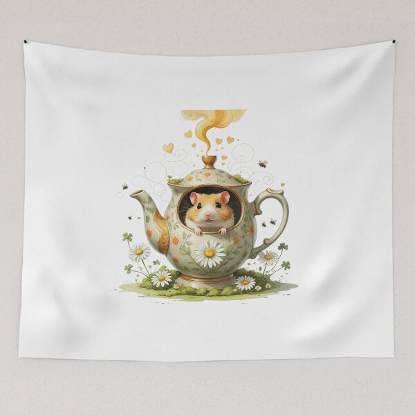 Item preview, Cute Hamster in Floral Teapot Cottagecore Tea Party Watercolor designed and sold by AQUILAKREO.