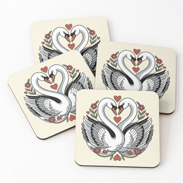 Item preview, Traditional Tattoo Style Swans Heart Floral Love designed and sold by zzz888.