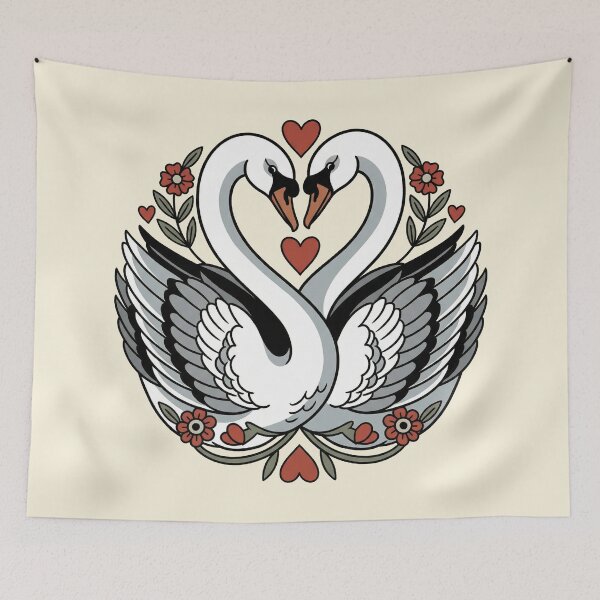 Item preview, Traditional Tattoo Style Swans Heart Floral Love designed and sold by zzz888.