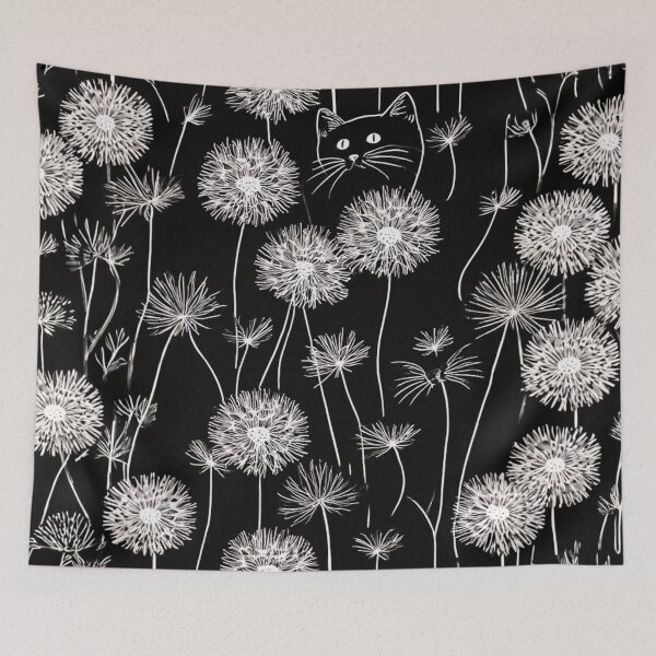 Item preview, Shadow Garden – White Cat Face & Dandelion Silhouette Pattern for Stickers, Apparel & Decor designed and sold by Designs By Ms Mal_Tas.