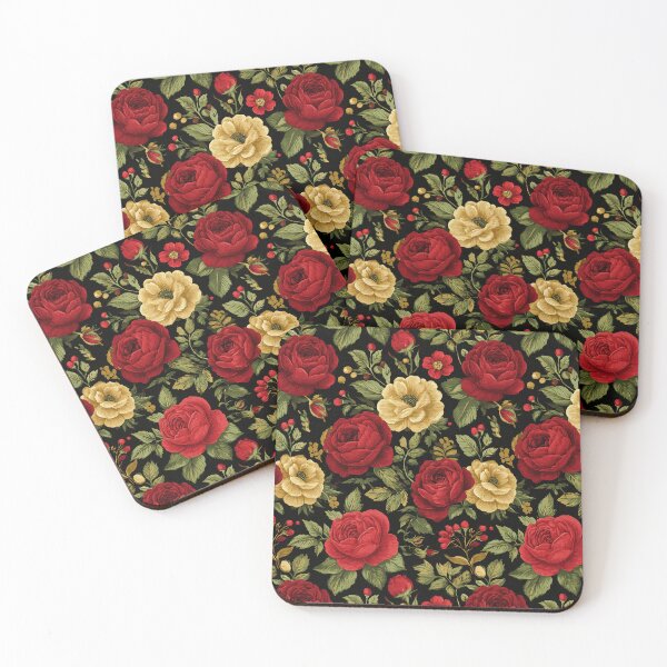 Item preview, Vintage Red and Yellow Roses on Black Background designed and sold by Piotrek0001.