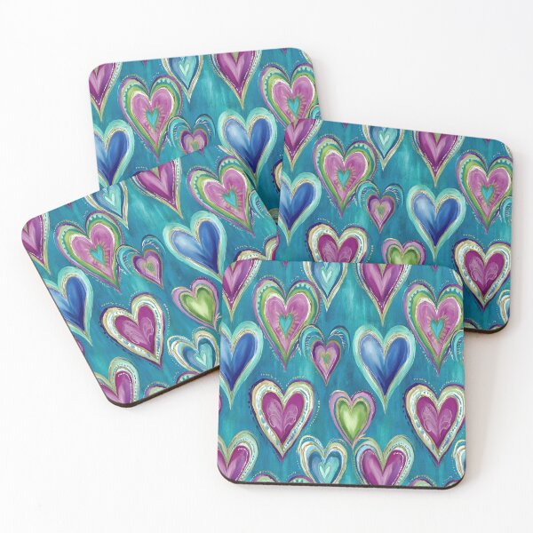 Item preview, Whimsical Blue and Green Painted Hearts designed and sold by Piotrek0001.