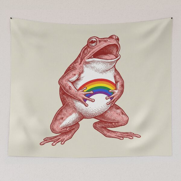 Item preview, Screaming Red Frog Rainbow Belly Pride Vintage Illustration designed and sold by zzz888.