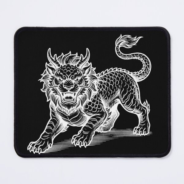 Item preview, Fierce Qilin Mythical Beast Black and White Woodcut Art designed and sold by zzz888.