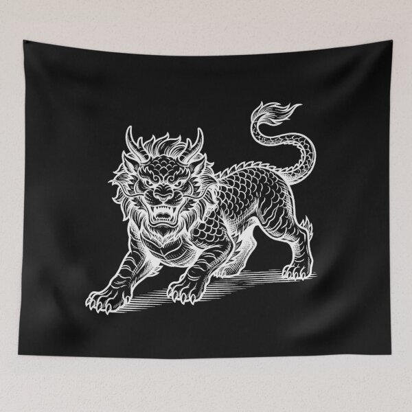 Item preview, Fierce Qilin Mythical Beast Black and White Woodcut Art designed and sold by zzz888.