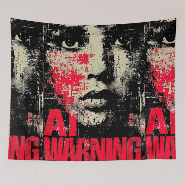 Item preview, Distorted Face Portrait With AI Warning Text Overlay designed and sold by Piotrek0001.