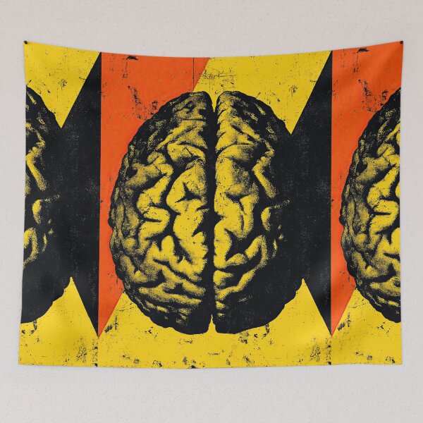 Item preview, Human Brain Illustration On Yellow Grunge Warning Background designed and sold by Piotrek0001.