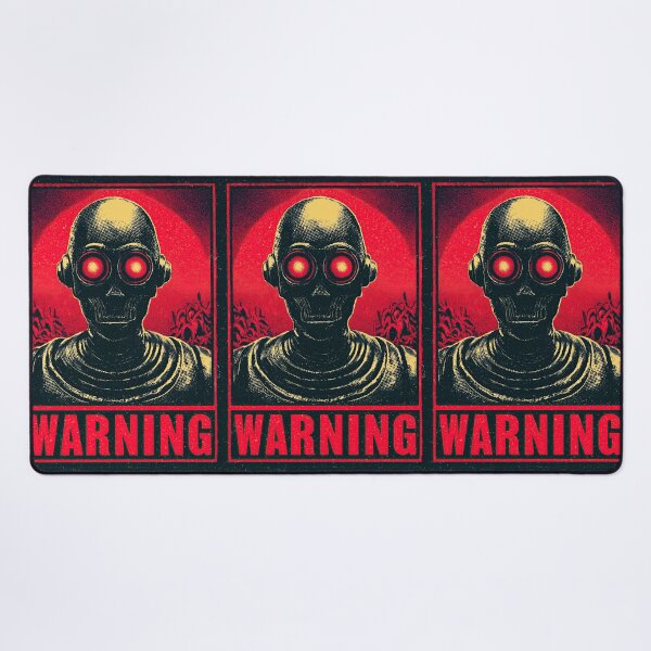 Item preview, Sinister Red Robot With Glowing Eyes Warning Sign designed and sold by Piotrek0001.