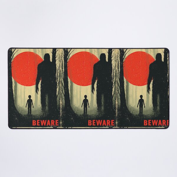 Item preview, Giant Shadow Monster In Forest Retro Warning Poster designed and sold by Piotrek0001.