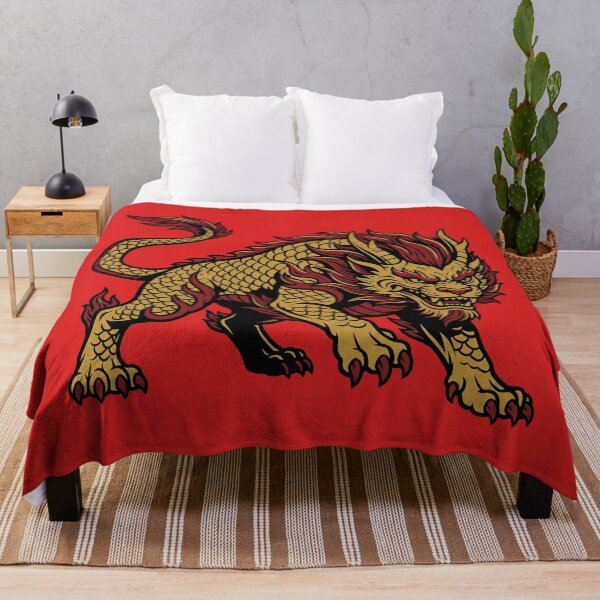 Item preview, Fierce Golden Qilin Mythical Beast Asian Folklore Art designed and sold by zzz888.