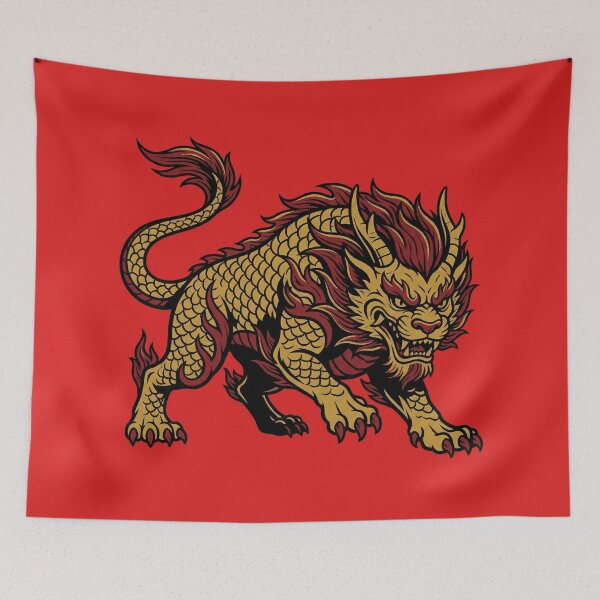 Item preview, Fierce Golden Qilin Mythical Beast Asian Folklore Art designed and sold by zzz888.