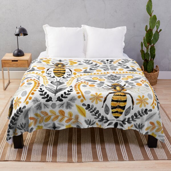 Item preview, Watercolour Bee Brocade - Yellow & Grey designed and sold by Tangerine-Tane.