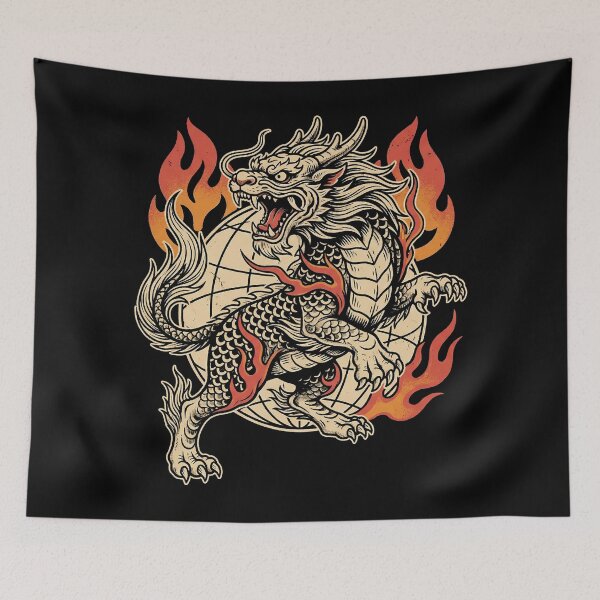Item preview, Fierce Qilin Mythical Beast Fire Flames Tattoo Art designed and sold by zzz888.