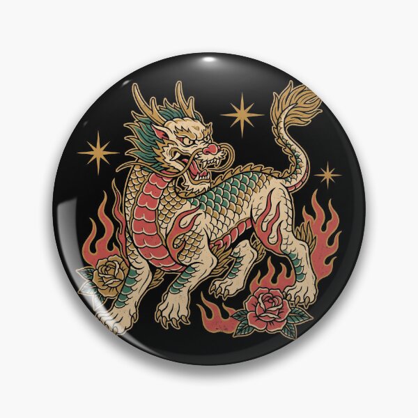 Item preview, Majestic Green Qilin Mythical Beast Roses Tattoo Art designed and sold by zzz888.