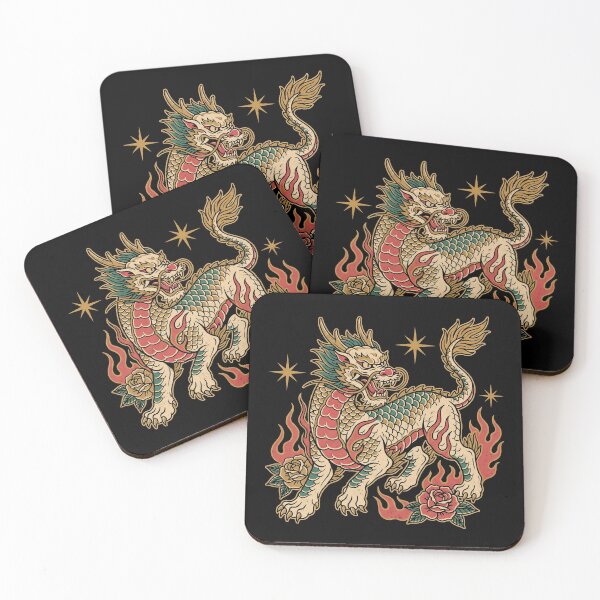 Item preview, Majestic Green Qilin Mythical Beast Roses Tattoo Art designed and sold by zzz888.