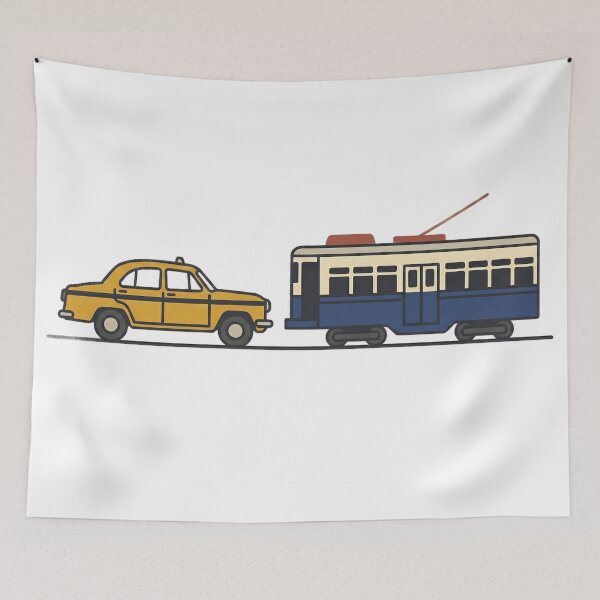 Item preview, Kolkata Nostalgia: Yellow Taxi & Tram Art Print & Sticker designed and sold by sugato123.