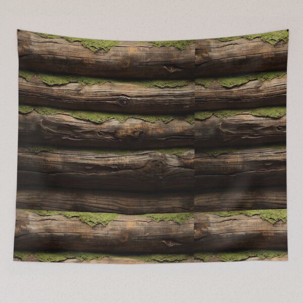 Item preview, VINTAGE WOODEN LOG CABIN WALL relaxing older wood moss and logs off-grid cabin life hiking camping designed and sold by Jt41.